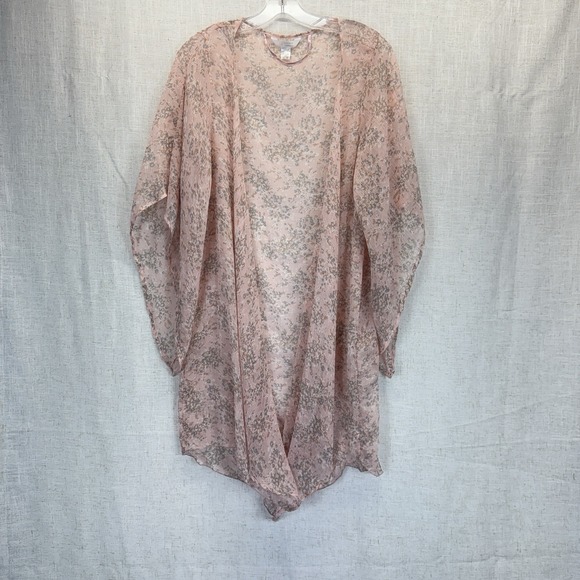 Lauren Conrad Romantic Sheer Pink Floral‎ Kimono Cardigan One Size - Picture 1 of 5